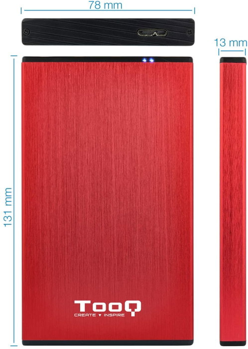 Tooq TQE-2527R Caja Externa para Disco Duro 2.5 Pulgadas, Rojo